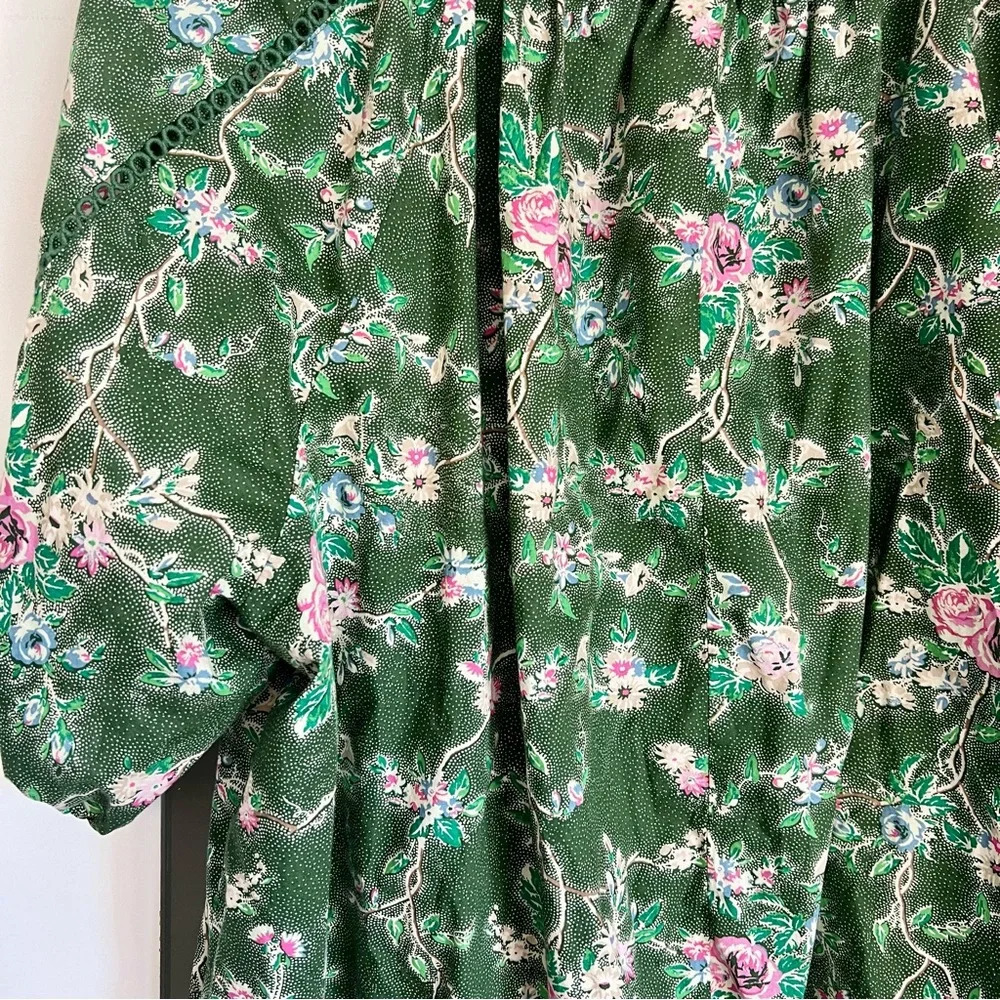 Lane Bryant Women's Plus Size 26/28 Blouse Top Short Sleeve Green Floral Cotton - Picture 9 of 15